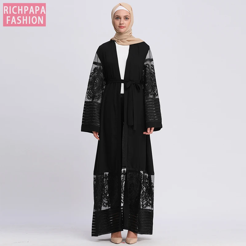 Кардиган «абайя» кружево бархат мусульманский хиджаб платье турецкая исламская одежда халат Дубайский Кафтан Абая для женщин Бангладеш кафтан