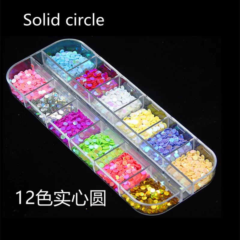 Solid circle 12 шт./кор. бабочка с блестками, блестящие 3d нейл-арта украшения для гелевых ногтей аксессуары Карамельный цвет хлопья тени для век, инструменты для ногтей - Цвет: Solid circle