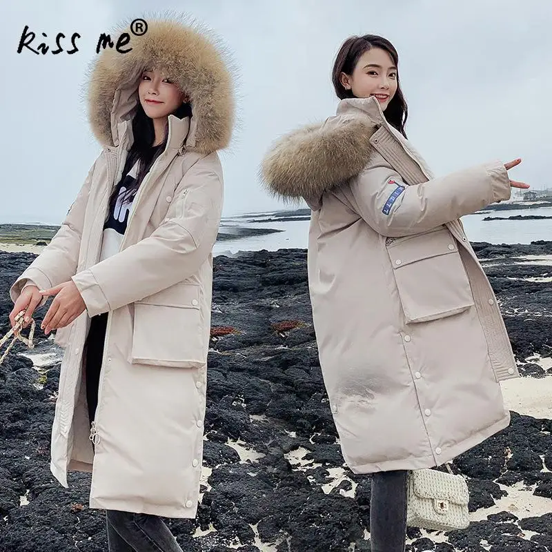 Однотонное зимнее пальто с капюшоном, походная куртка, длинное теплое пальто, женское ветрозащитное пуховое пальто, зимняя одежда
