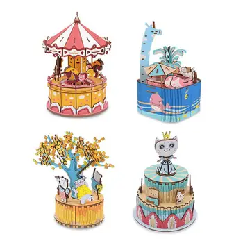 

DIY Wood Music Box Carousel Birthday Gift Toy with Machine Core Home Decor