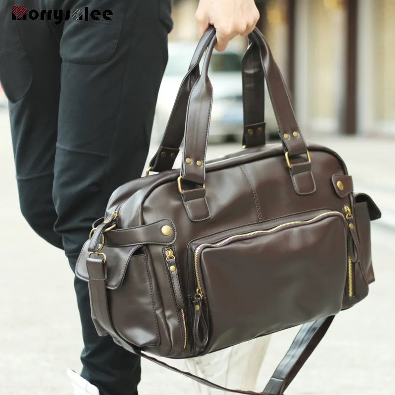 New Shoulder Bag PU Leather Men Bag Shoulder Messenger Bags Men Handbag Large Capacity Travel Bags Solid Square Style