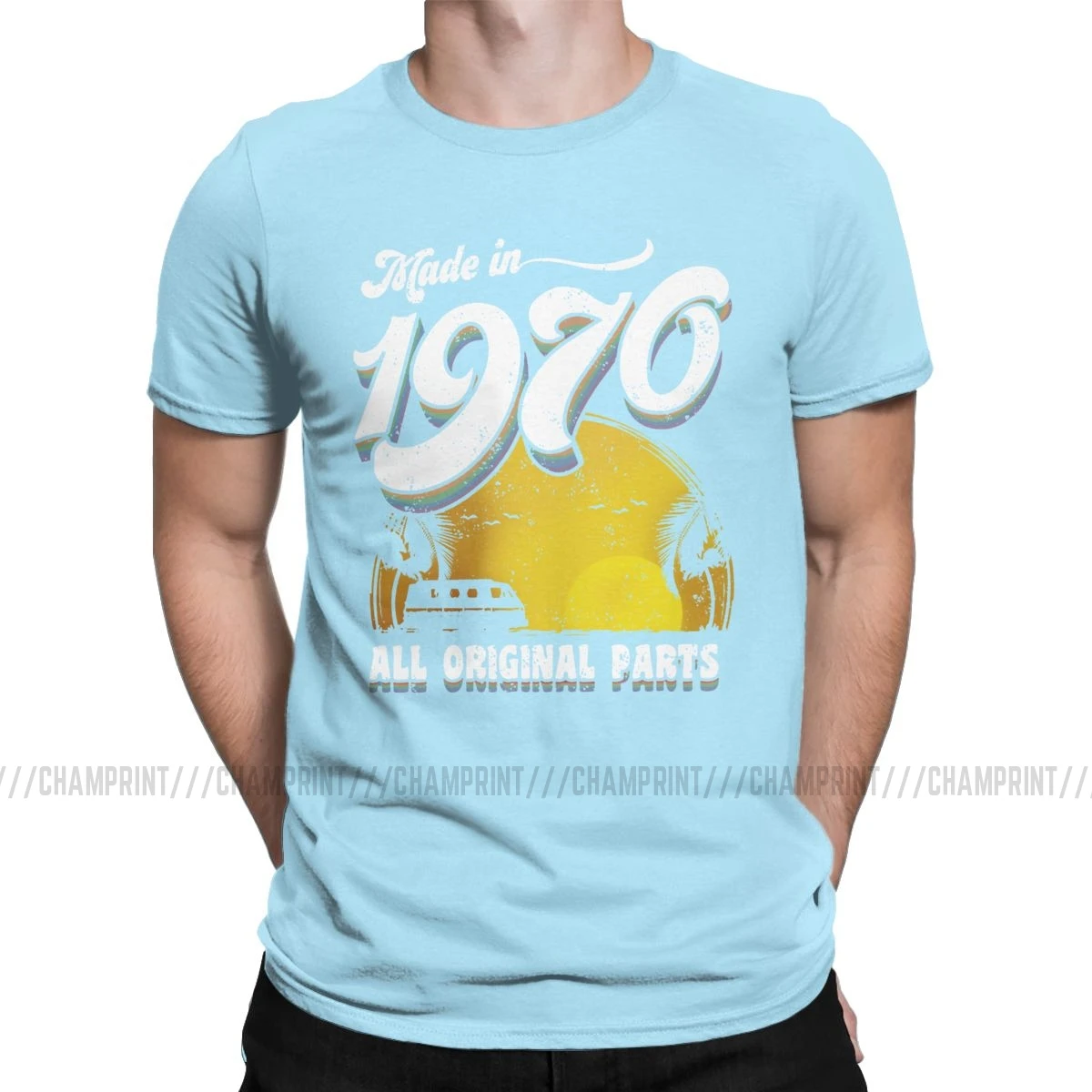 Humor сделано в 1970 все оригинальные части 50 подарок на день рождения Футболка мужская хлопок футболки юбилей короткий рукав футболки размера плюс Топы - Цвет: Небесно-голубой