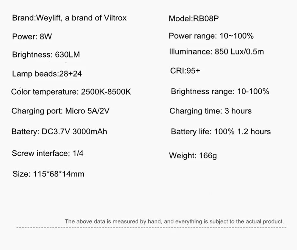 VILTROX Weeylife RB08P RGB 2500 K-8500 K мини видео светодиодный светильник портативный заполняющий светильник встроенный аккумулятор для фотостудии