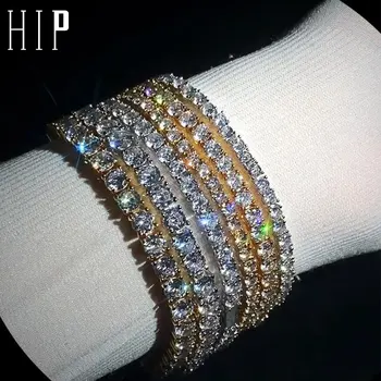 

Hip Hop 3mm/4mm/5mm 1 Row Copper Tennis Bracelet Micro Pave Cubic Zircon Gold Bling Mens Bracelet Jewelry 7inch 8inch