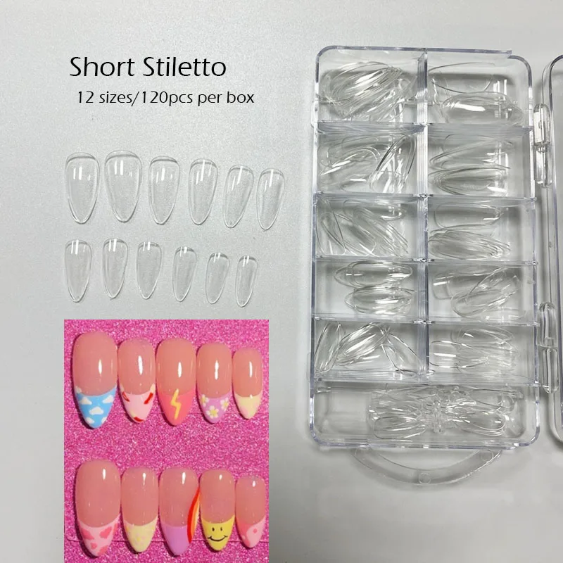 120pcs/box Instant Soft Gel Nail Tips Sculpted Coffin Stiletto Full Cover Press On Nail Tips Soak Off Salon Custom Nails