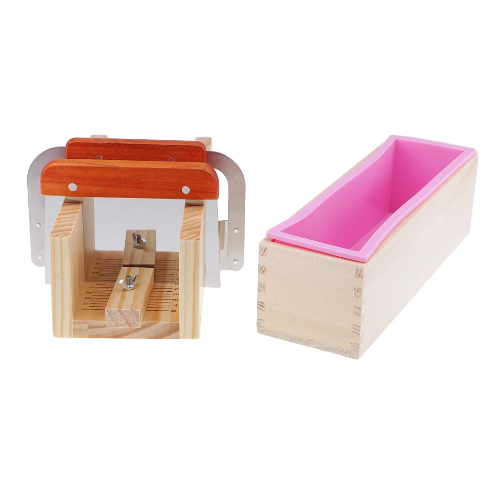 Silicone soap molds kit Flexible Rectangular Loaf Comes with Wood Box,Stainless Steel Wavy Straight Scraper