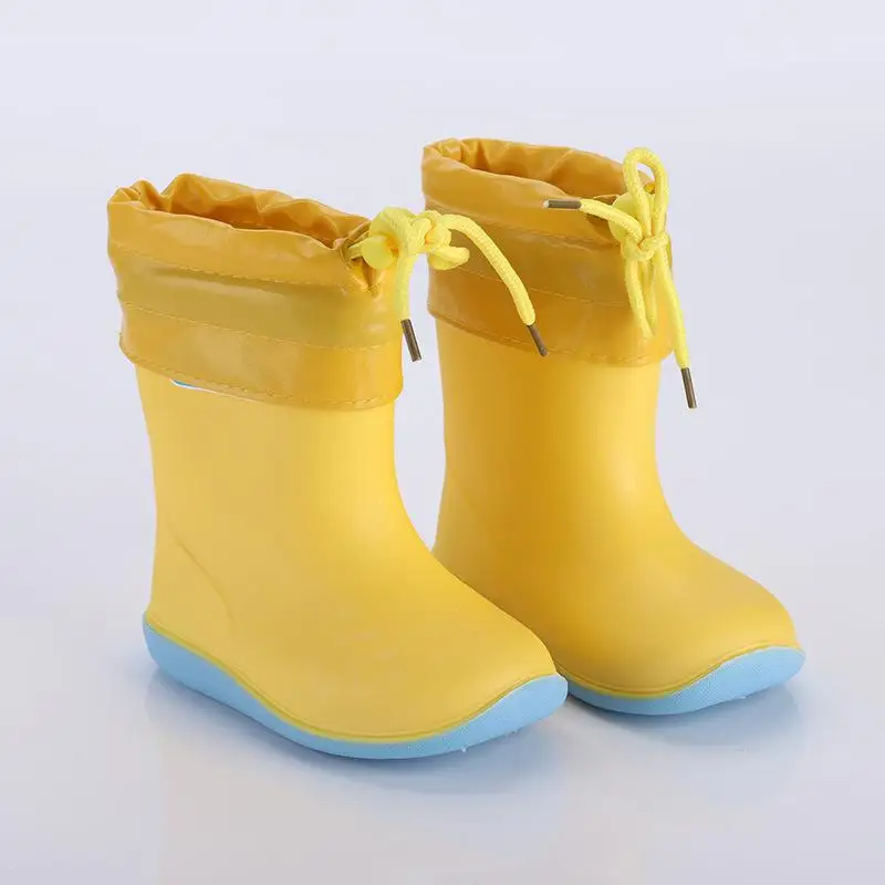 ULKNN/непромокаемые сабо для мальчиков; нескользящие резиновые сабо для маленьких девочек; Водонепроницаемая водонепроницаемая обувь; теплая детская обувь; Всесезонная Съемная обувь - Цвет: Yellow cloth