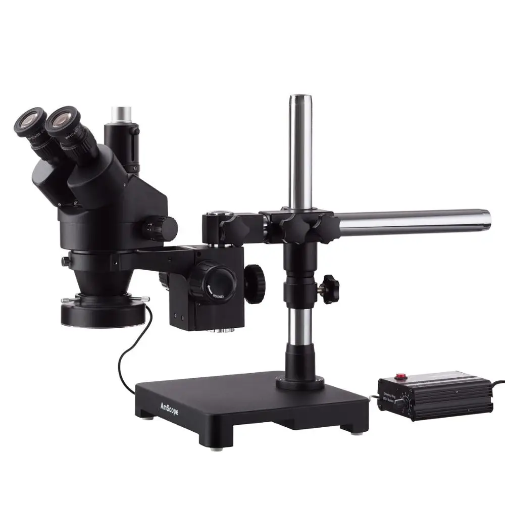 AmScope 7X-90X черный Тринокулярный Стерео зум микроскоп на одна рукоятка стрелы стенд с сверхмощной 80-светодиодный кольцевой свет