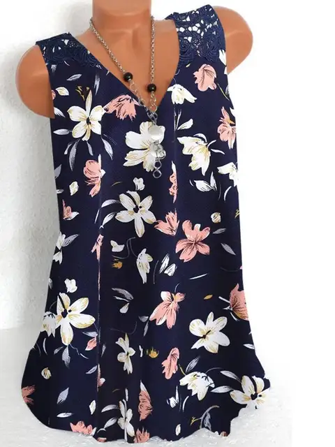 Fashion new casual large size T-shirt V-neck sleeveless vest temperament ladies T-shirt tops women Navy Blue