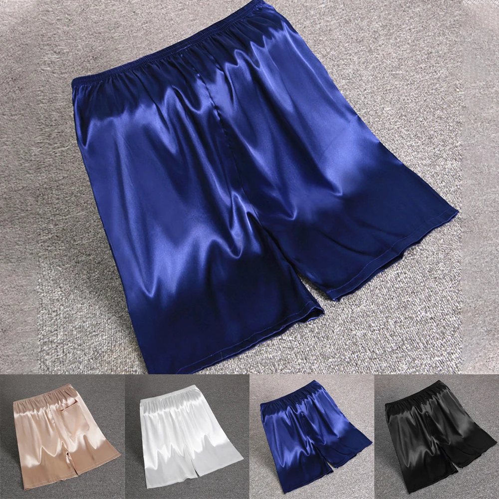 Silk Satin Pajamas Shorts Men Elastic Waist Nightwear Pocket Pants Sleep Bottoms Men's Artificial Silk Pajamas Home Shorts A50 mens pajama pants