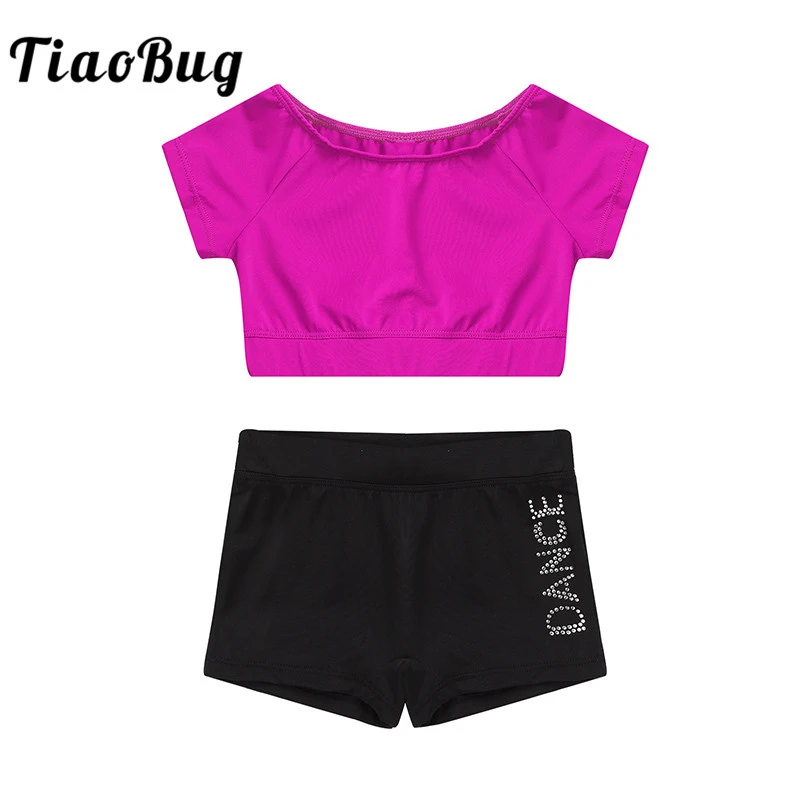 TiaoBug Kids Girls Gymnastic Workout Sports Dance Two Piece Outfit Layla Racerback Bra Tops with Stretch Leggings Clothes Set