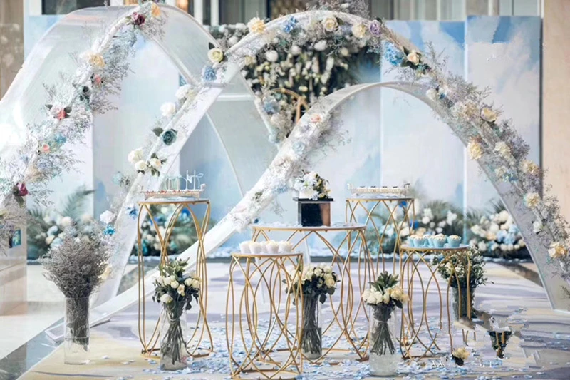 JAROWN Wedding Props Acrylic Ironwork Cylindrical Dessert Table Pre-function Area Decoration Wedding Party Dim Sum Cake Stand (7)