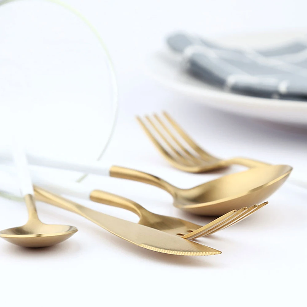 Золотая посуда из нержавеющей стали столовые приборы вилка ложки нож для повседневного использования или путешествия