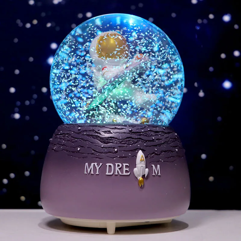 Space Astronaut Crystal Ball Music Box Birth Gift Rainbow Glowing Snowflake Desktop Decoration Children's Toy Gift Music Box