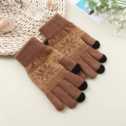 Fashion Gloves Women Winter Spring Snowflake Mitts Men Spring Fall Thick & Warm Mobile Phone Knitted Driving Touch Screen Gloves