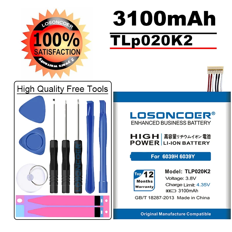 LOSONCOER 3100mAh TLp020K2 высокое качество литий ионный аккумулятор для Alcatel One Touch 6039H 6039Y 6039K