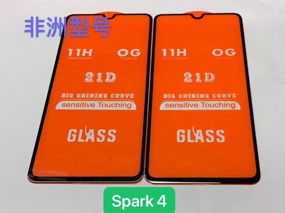 2 шт. 21D полное клеевое закаленное стекло для Tecno Spark 4 9H Полное покрытие экрана