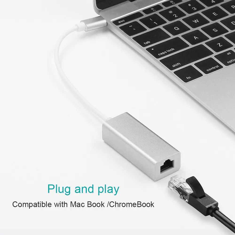 For MacBook Type C to RJ45 Silver Adapter USB C 12cm Wired Dongle Cable Laptop Gigabit 1