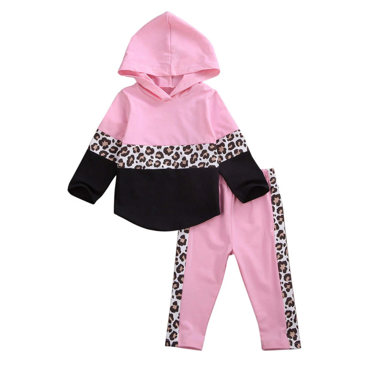 Розовый Комплект одежды для малышей, От 0 до 2 лет, Мода для малышей, дети девочки мальчик, леопард, пэчворк, с капюшоном, топы, брюки комплект одежды из 2 предметов, спортивный костюм - Цвет: Розовый