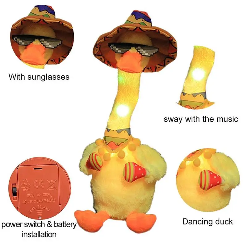 Rechargeable Dancing Duck Electric Soft Plush Doll Babies Duck That Can Sing And Dance Voice Interactive Bled Stark Toy 5
