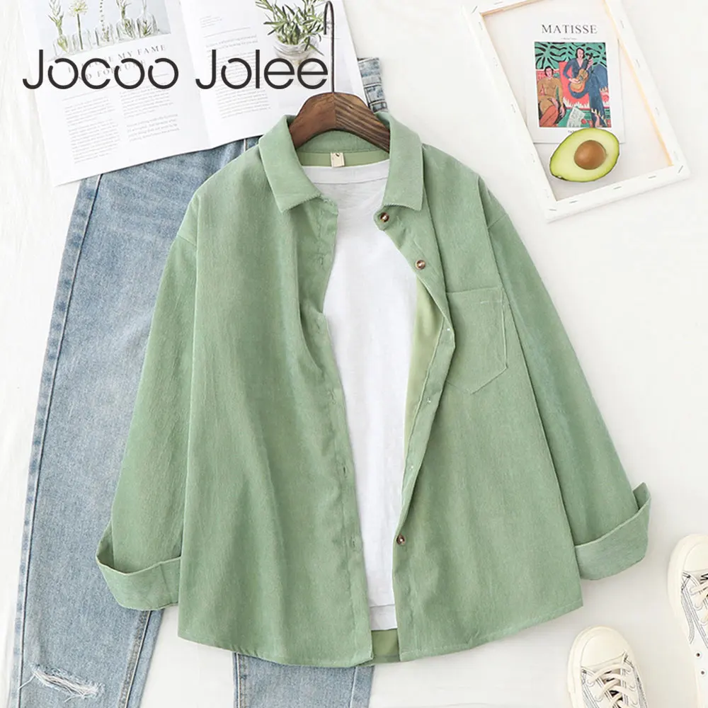 

Jocoo Jolee Korean Harajuku Corduroy Shirts Women Autumn Long Sleeve Tops And Blouses Vintage Solid Loose Boyfriend Style Shirt