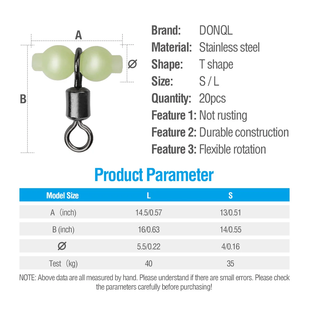 DONQL 2050Pcs 3 Way T-shape Fishing Connector Luminous Barrel Swivel Ring Fishhook Lure Line Connector High Quality Fish Tackle主图01 (2)
