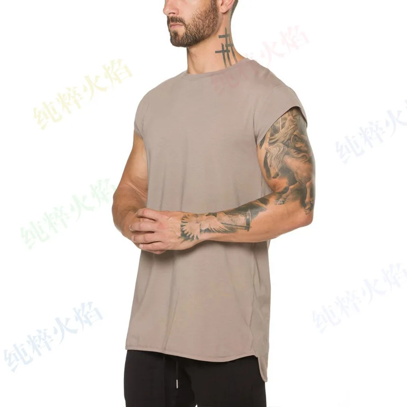 

Customizable Europe And America Muscle Brother New Style Fitness Suit Vest Men Solid Color Sports Muscle Brother Half Sleeve-