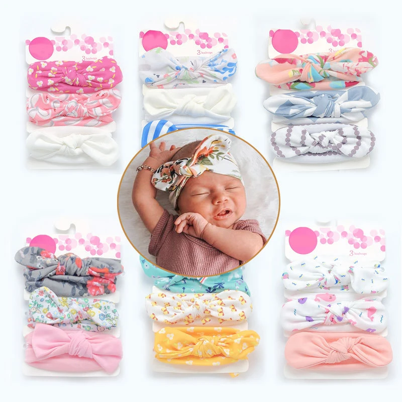3Pcs/set Cute Bows Newborn Baby Headband Floral Pattern Striped Solid Color Pink Dot Printed Bowknot Baby Girl Headband Turban Baby Accessories discount