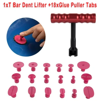 

19pcs Car Panel Dent Repair Lifter Puller Tab T-Shaped Fixing Supplies Red Set