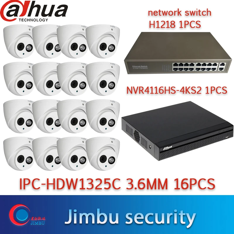 Dahua nvr комплект камеры безопасности система 16 ch NVR 4K рекордер 16ch NVR4116HS-4KS2 H.265 сетевой переключатель купольная камера 3MP 16 шт. IR30M