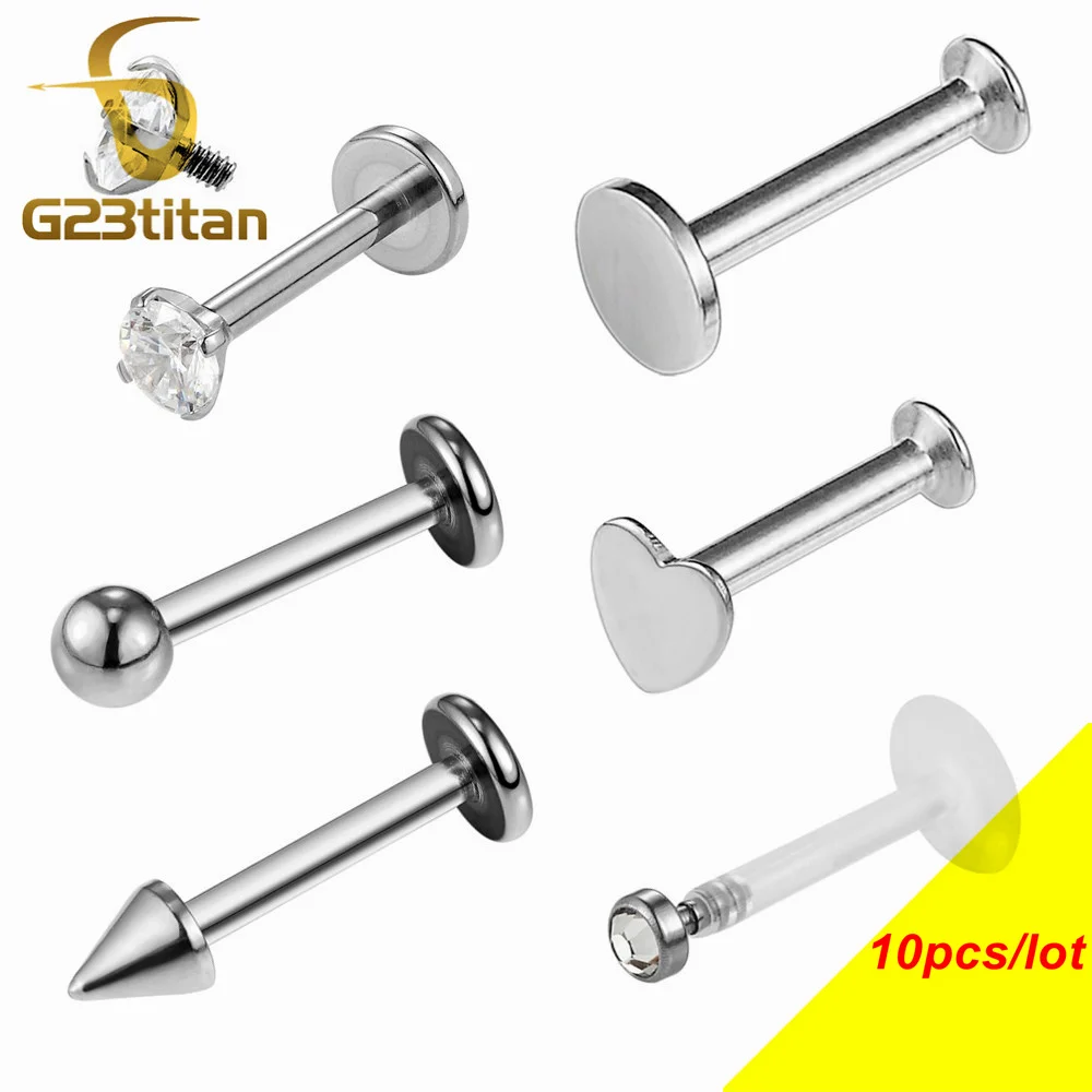 10 pcs lot 16G Hypoallergenic Titanium Labret Studs Lip Rings Ear Tragus Helix Lobe Piercing Earring Body Jewelry Wholesale