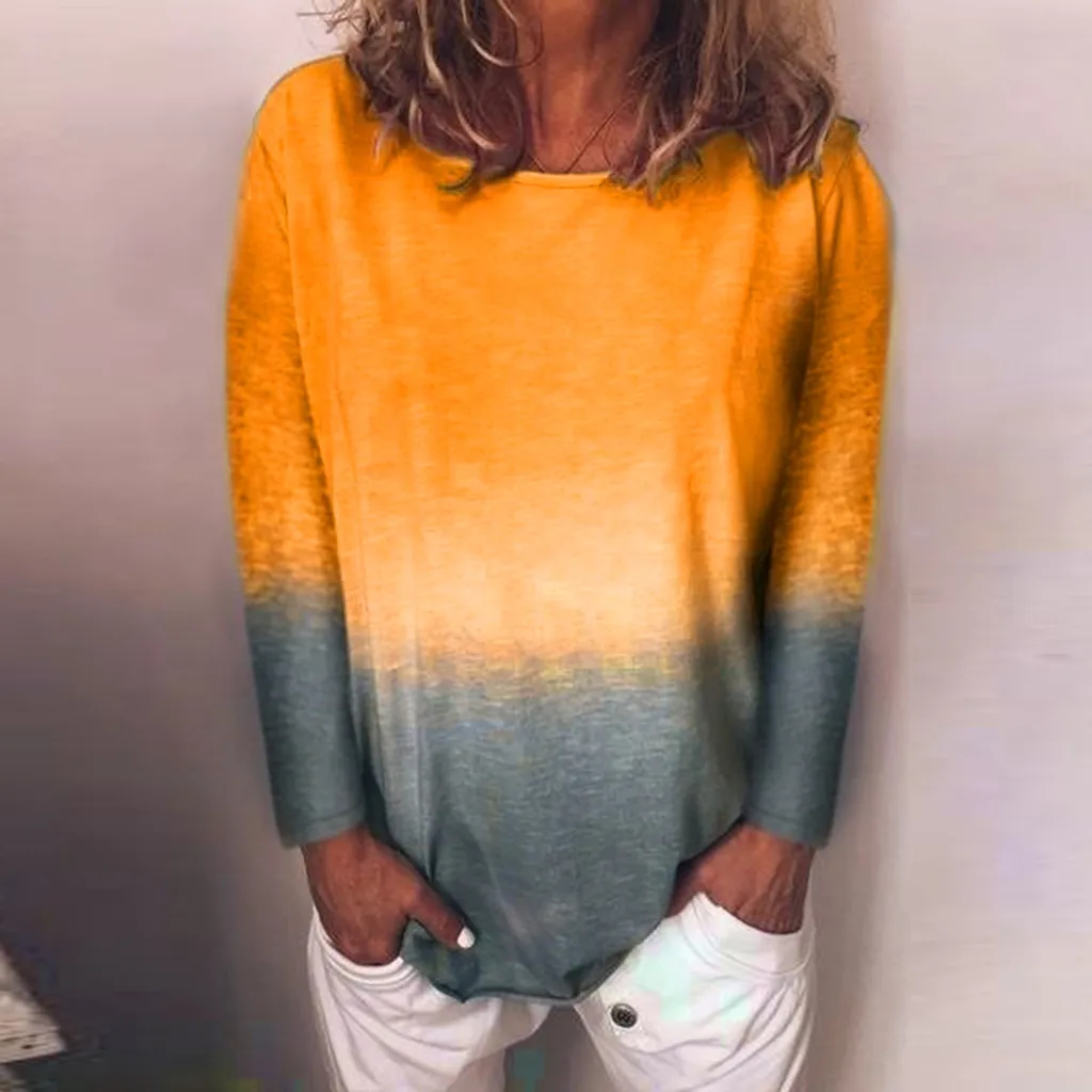 Женская Повседневная Туника с длинным рукавом и градиентом цвета модные женские