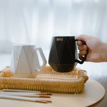 

OHFIN 450ML Grid Geometry Ceramic Coffee Mug Porcelain Juice Drinking Cup Coffee Milk Tea Cup Breakfast Cup