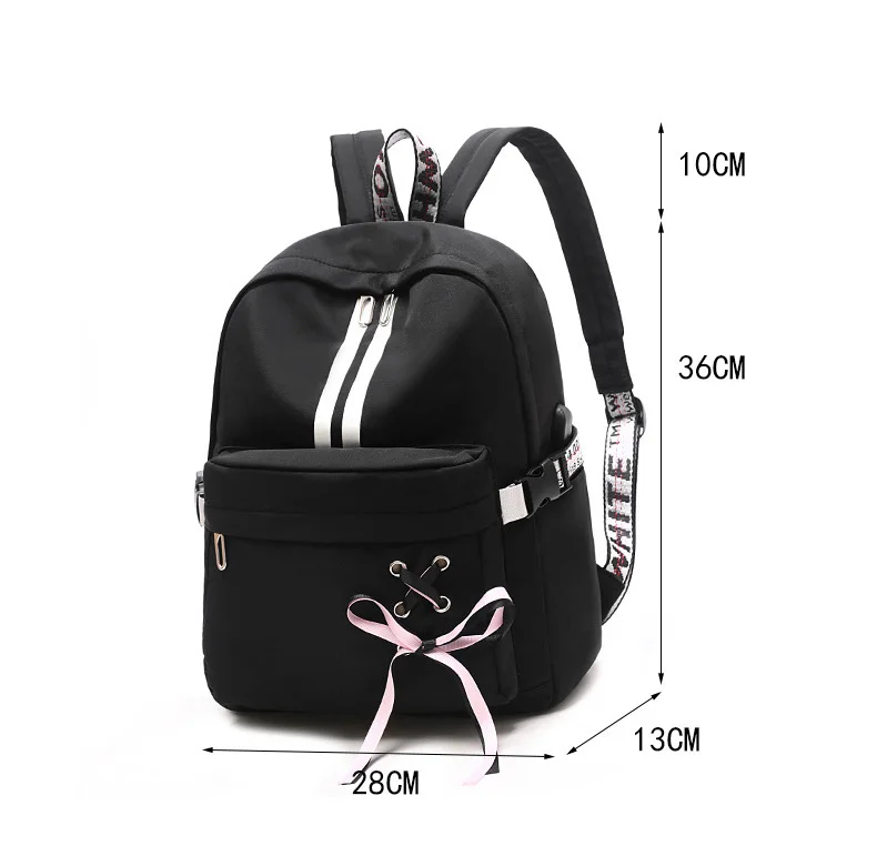 2019 Brand Design Women Casual Nylon Backpack Purse Teenager Girls Pink School Bags Ladies Bow Backpack Big Travel Rucksack Bags (1)