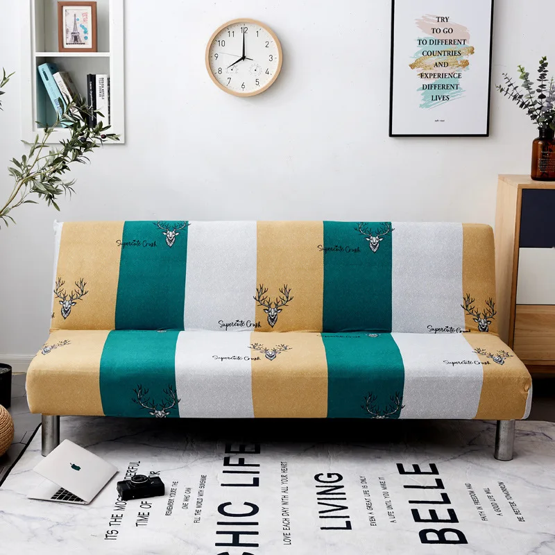 

Armless Sofa Bed Cover Stretch Couch Covers Funda Sofa Cheap Couch Protector Elastic Futon PrintedCover Spandex Cubre Slipcover