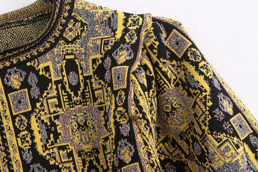 Зимнее женское винтажное жаккардовое платье, женское прямое мини-платье с длинным рукавом и круглым вырезом BBWM9887