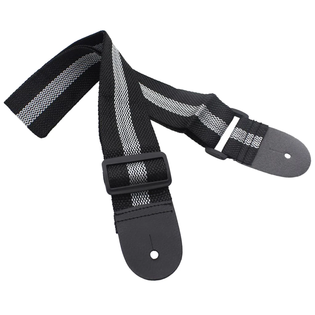 Adjustable Striped Guitar Strap Leather End for Acoustic Electric Guitar Bass