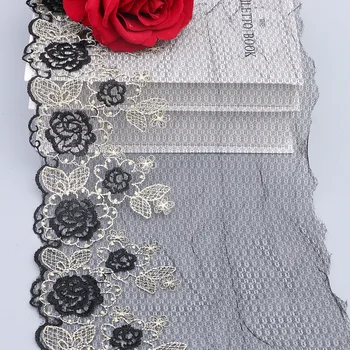 

15 Yards Black Mesh Embroidery Lace Trim 23 Cm Border Lace Fabric for Wedding Dress Doll Home Textile Diy Sewing Material Supply