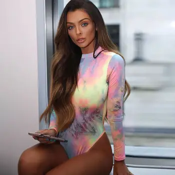 

Womens Colorful Long Sleeve Sexy Bodysuit Bodycon Jumpsuit Summer Romper Leotard Tops Party Club Playsuit Woman Clothes