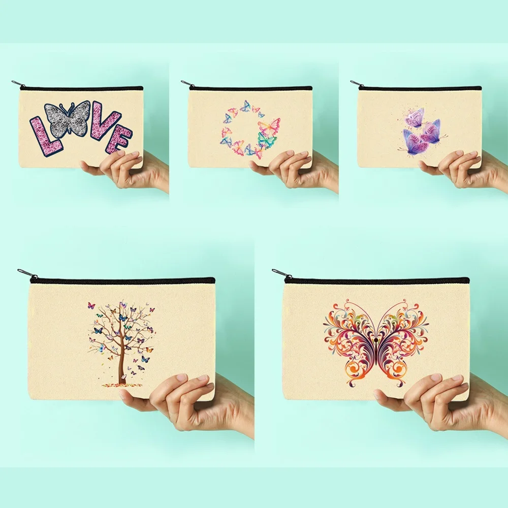 Casual Women Cosmetic Storage Bag Butterfly Series Pattern Travel Makeup Bag Toiletry Organize Beauty Bag Bridesmaid Makeup Bag