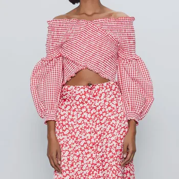 

ZA Summer Blouse Women 2020 Puff Long Sleeve Off Shoulder Sexy Backless Short Shirt Elegant Asymmetric Hem Women's Blouses