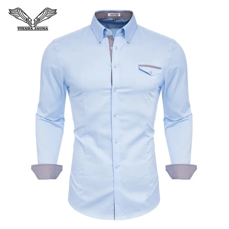 Fashion Men's Shirts Long Sleeve Slim Fit Men's Casual Shirts Formal Dress Shirts Men Clothes Turn-Down Collar N5045 - Color: Light Blue 72