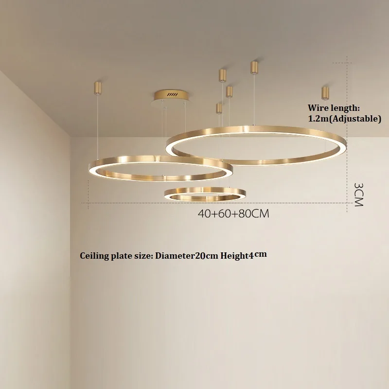 3rings D40 60 80cm LukLoy, новинка, Современные Простые Кольца, люстра, для дома, гостиной, подвеска, Золотая лампа, подвеска для столовой, затемненный Лофт светильник - Цвет абажура: 3rings D40 60 80cm