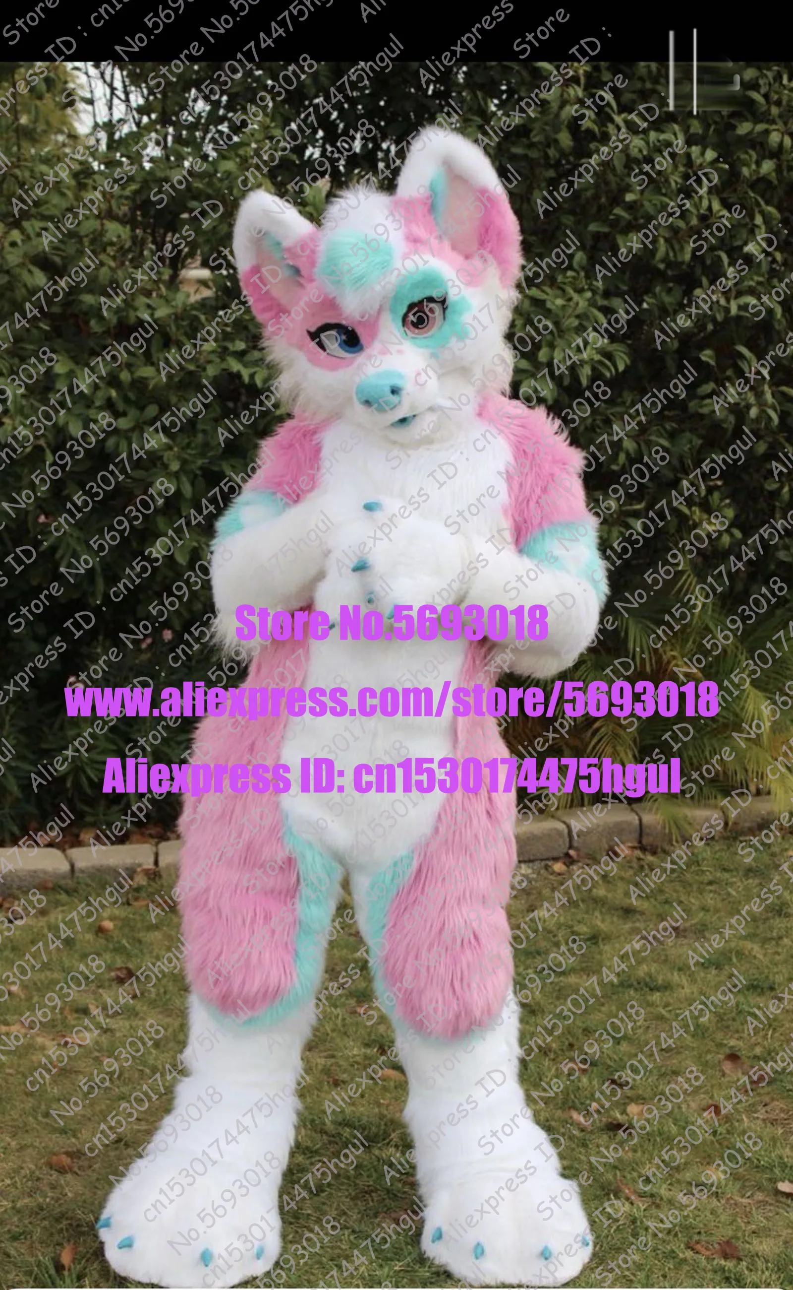 Halloween Pink Long Fur Fox Wolf Fursuit Husky Dog Mascot Costumes Adults Outfits birthday party costume | Тематическая одежда и