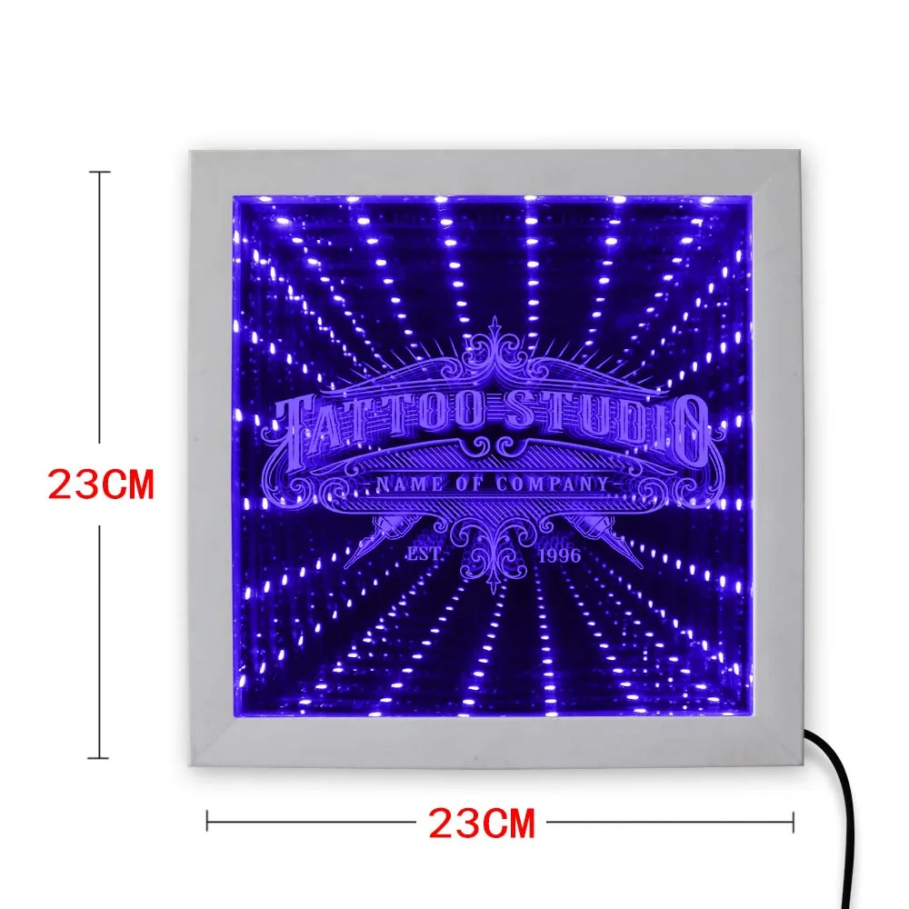 Custom Tattoo Studio LED Infinity Mirror Wall Art Picture Wood PhotoFrame Tattoo Shop Business Never ending Tunnel Table Light