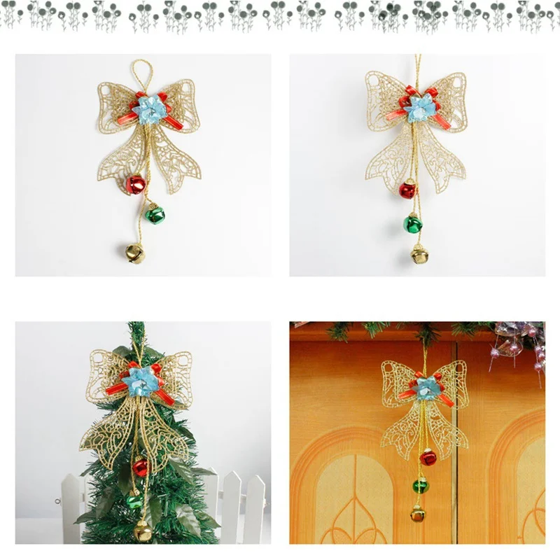 Макушка для новогодней елки висячие украшения Золотой Рождественский бантик с тремя колокольчиками орнамент с рождественской елкой вечерние украшения