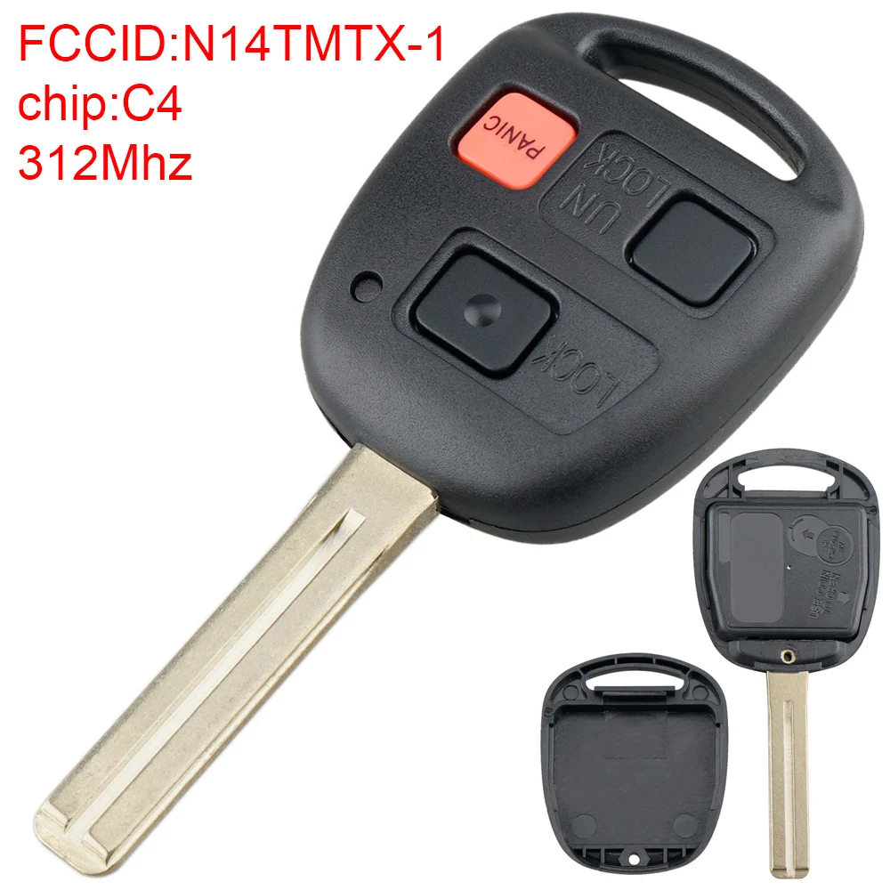 312Mhz 3 Buttons Car Remote Key Fob with ID4C Chip N14TMTX-1 Fit for Lexus RX300 1999-2003