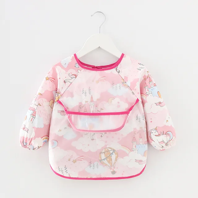 Baby Bib Waterproof Apron Long Sleeve Art Smock for Kids Baby Stuff Chest Protection Feeding Bibs pink horse