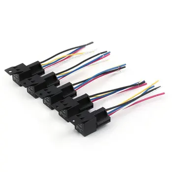 

5PCS/Set High Performance 12 Volt 40 AMP Automotive Relay 19*2.6*3.2cm With Car Auto Vehicle Harness Socket Wires Black Hot sale