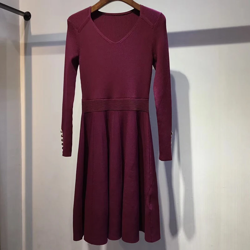 Grand Брендовое платье для женщин высокого качества 83% вискоза Vestido Элегантные платья женское вечернее платье с длинным рукавом v-образным вырезом платья